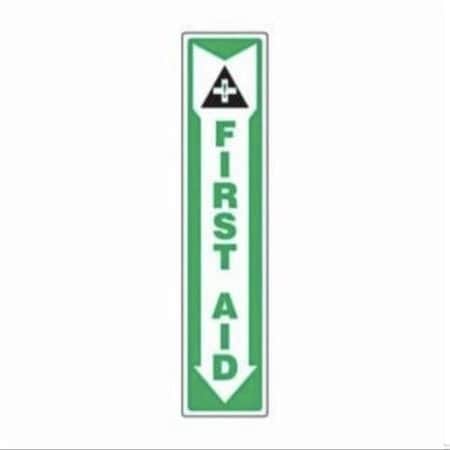Accuform First Aid Sign, Legend FIRST AID WGRAPHIC, 6 mil Adhesive DuraVinyl, 18 in Height, 4 in Width MFSD500XV